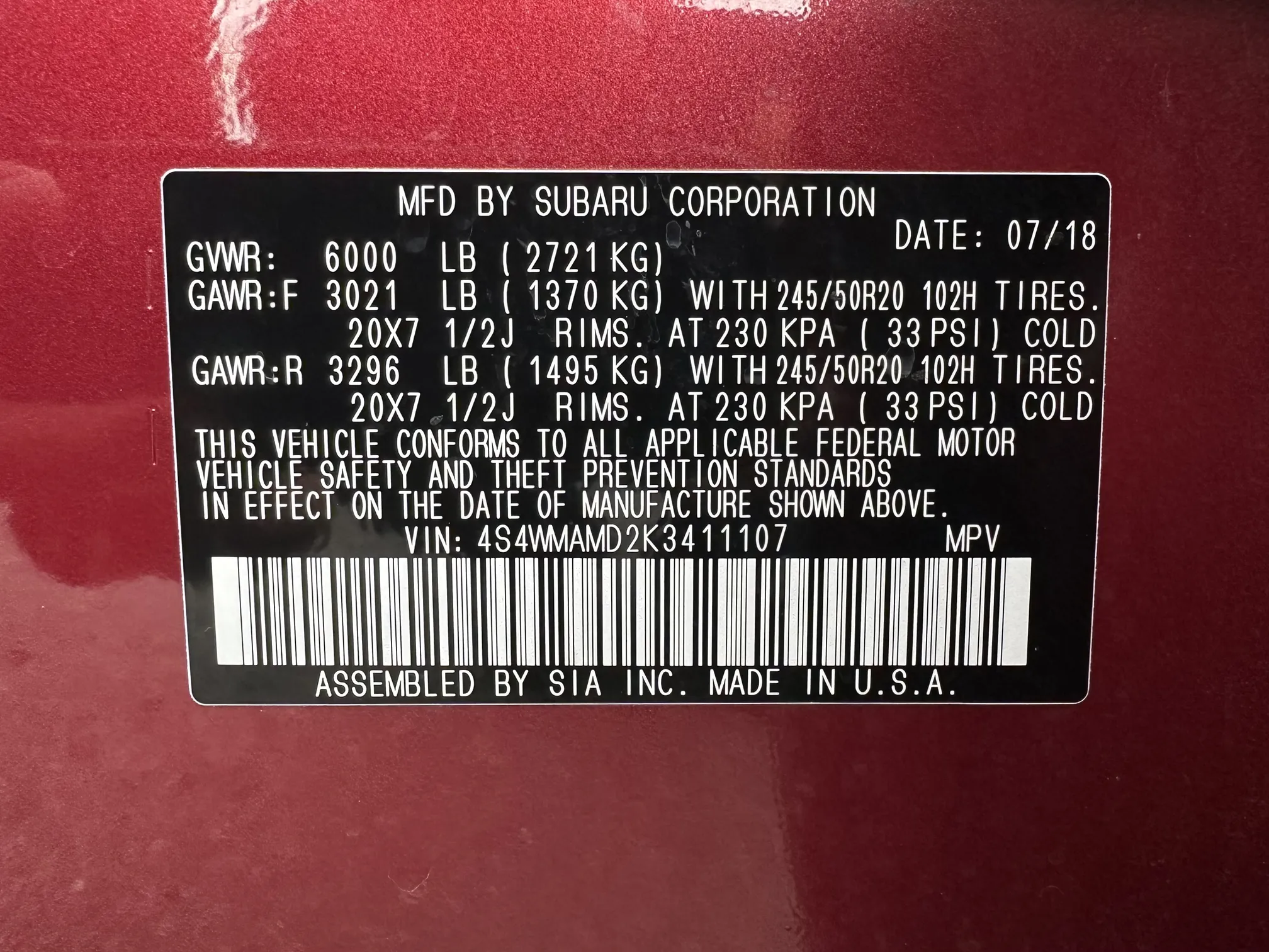 2019 Subaru Ascent Limited - Red