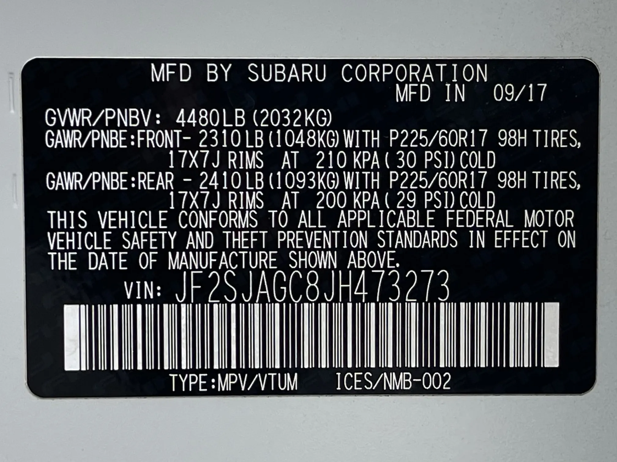 VIN plate